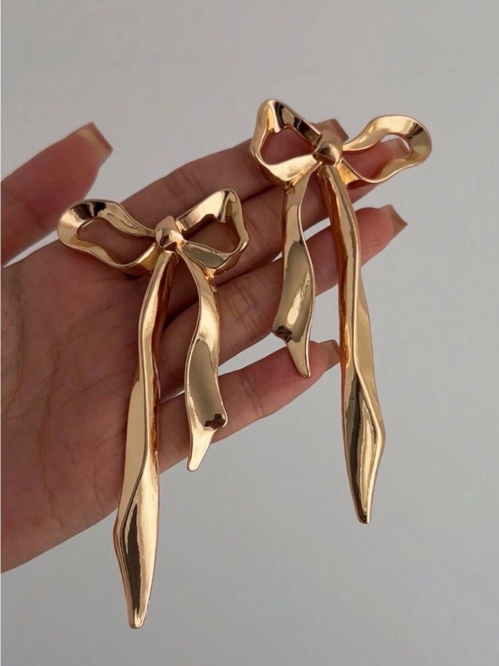 SHEIN Gold Tone Textured Ribbon Bow Drop Earrings NWT